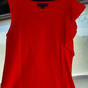 Ann Taylor sleeveless thick luxury material top with ruffle side detail